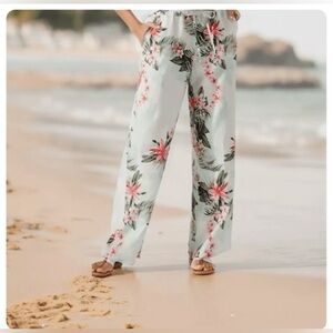 Tommy Bahama Everglades Oasis Floral Linen Wide Leg Drawstring Pants size Medium